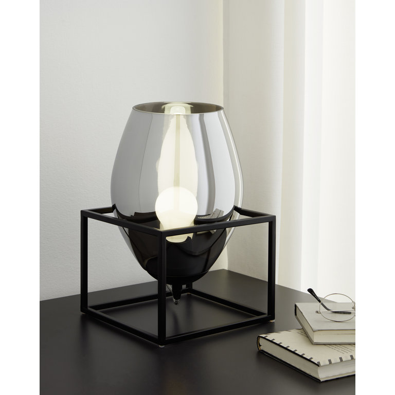 Tafellamp Olival Zwart met rookglas