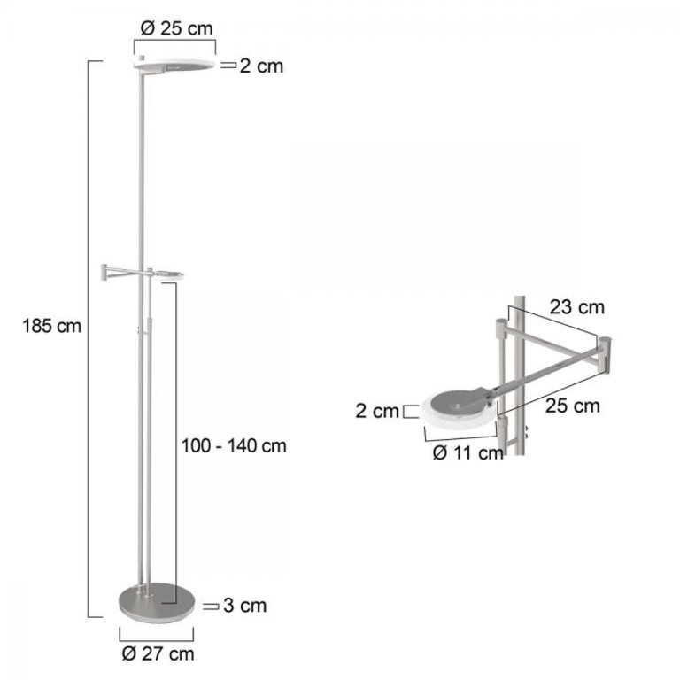 Vloerlamp Turound 2-lichts staal met transparant glas