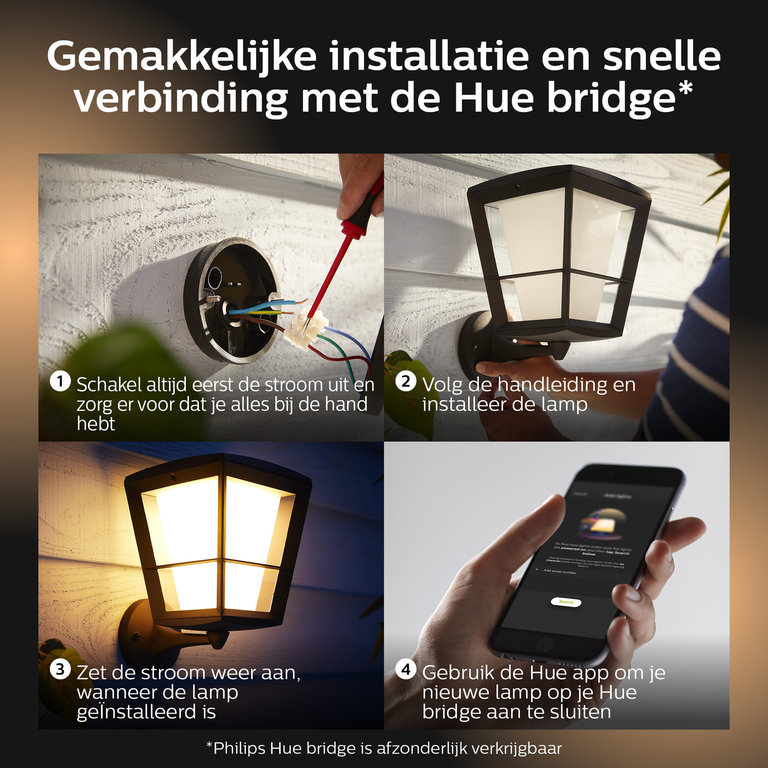 Buitenlamp Philips Hue Econic Wand Zwart Up