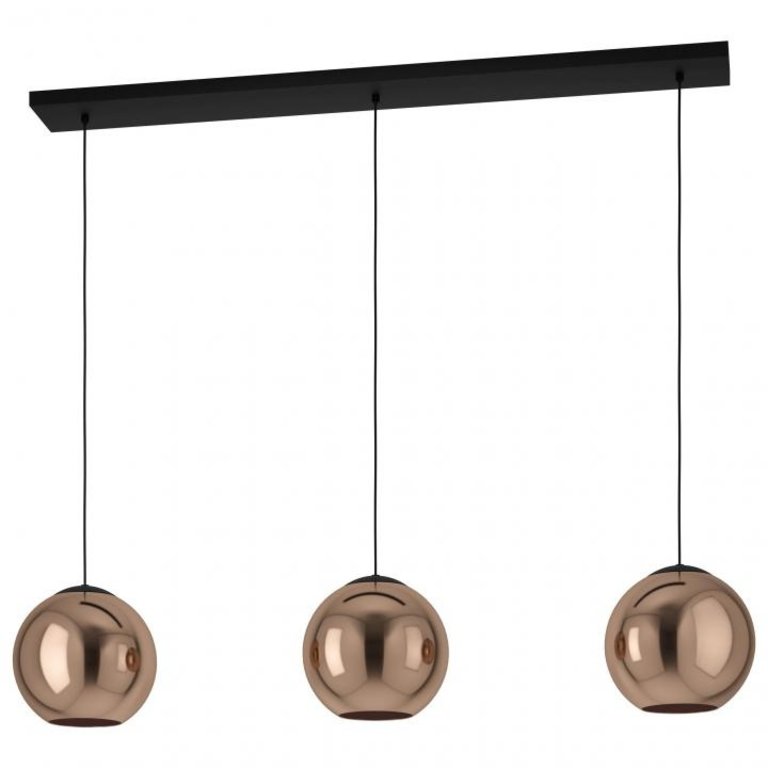 Hanglamp Cordoba 3-lichts zwart met koper glas