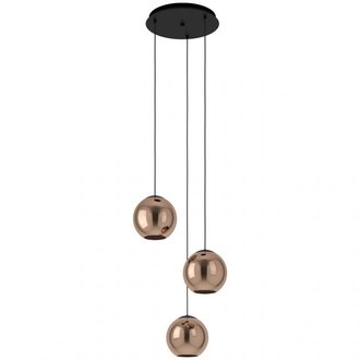 Eglo Rocamar 1 Hanglamp, 5-lichts, modern, van staal, koper en helder glas, eettafellamp, woonkamerlamp, met E27-fitting