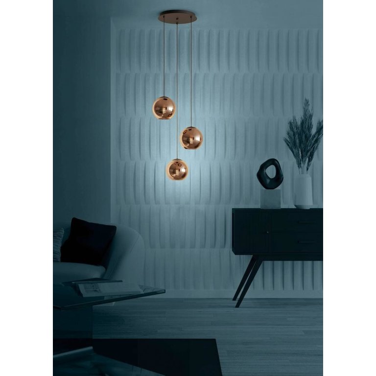 Hanglamp Cordoba 3-lichts rond zwart met koper glas