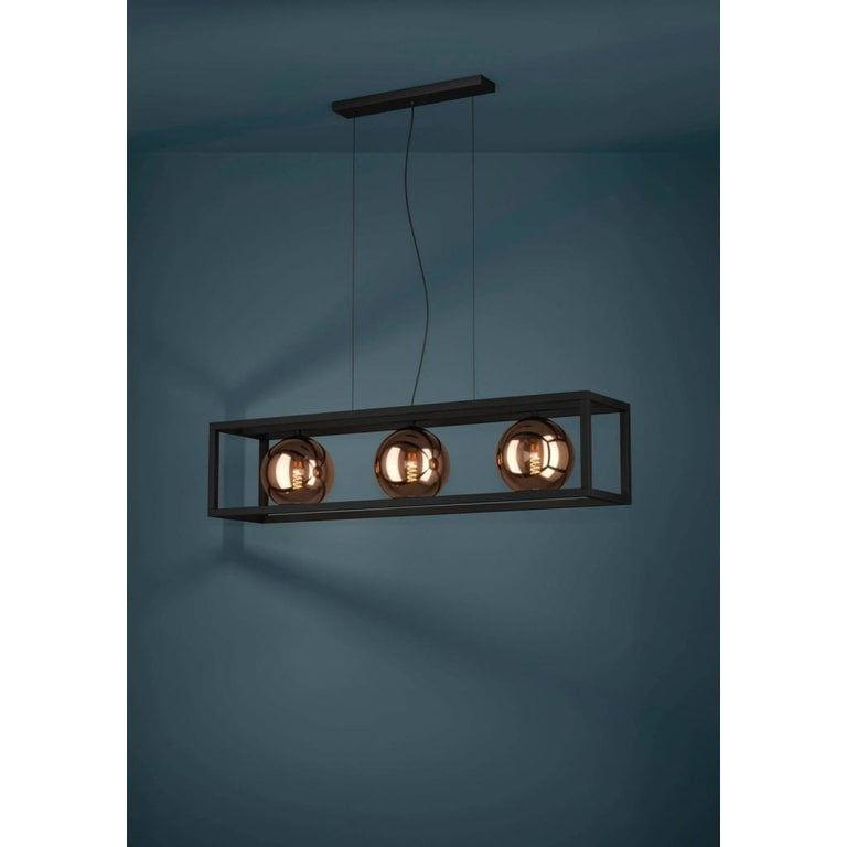 Hanglamp Cordoba 3-lichts zwart met koper glas