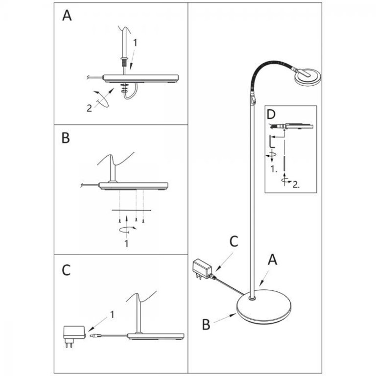 Vloerlamp Turound Flex Staal met helder glas