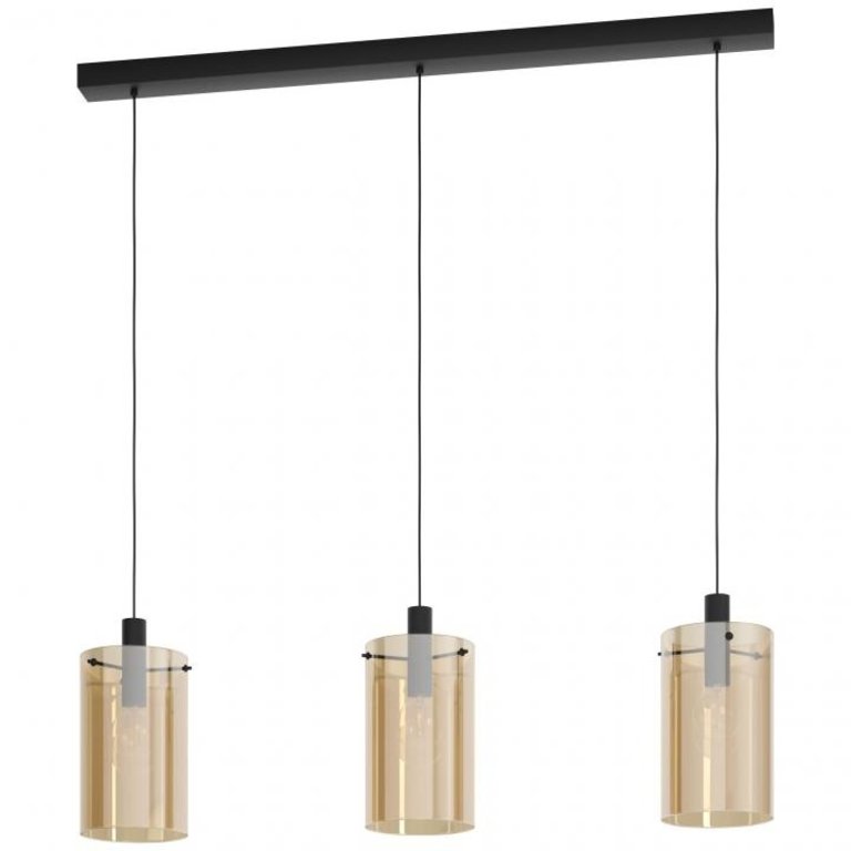 Hanglamp Polverara 3-lichts zwart met amber glas