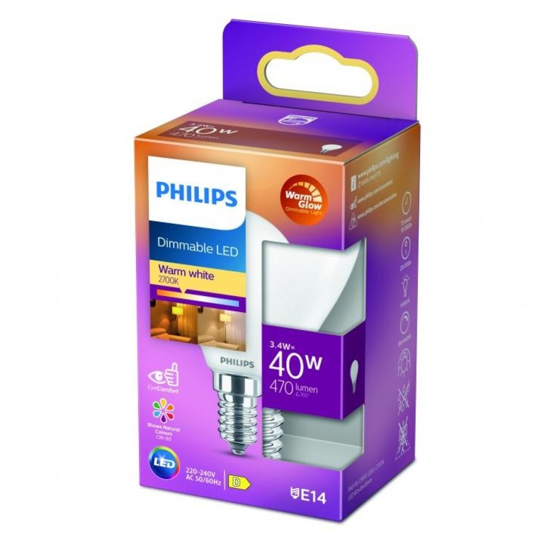 Philips LED Kogellamp Mat 40W E14 Dimbaar Warm Wit Licht