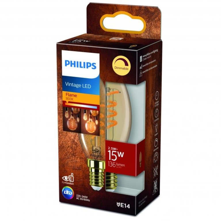 Philips LED Kaars Spiraal Goud 15W E14 Dimbaar Extra Warm Wit Licht