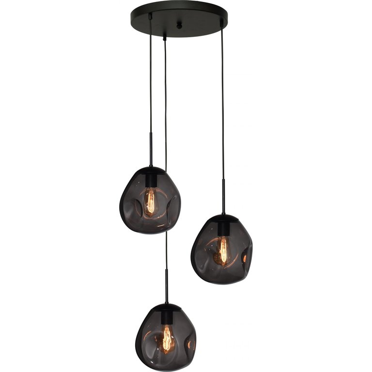 Hanglamp Lava 3-lichts rond mat zwart met smokeglas