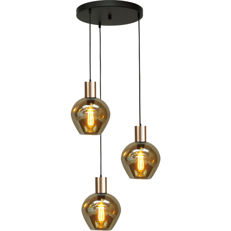 Hanglamp Bounty 3lichts mat goud met bolglas Rond