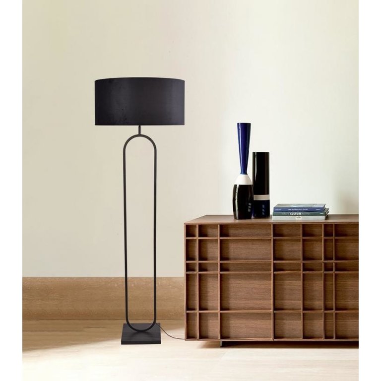 Vloerlamp Rico mat zwart ovaal h.162cm met zwarte kap