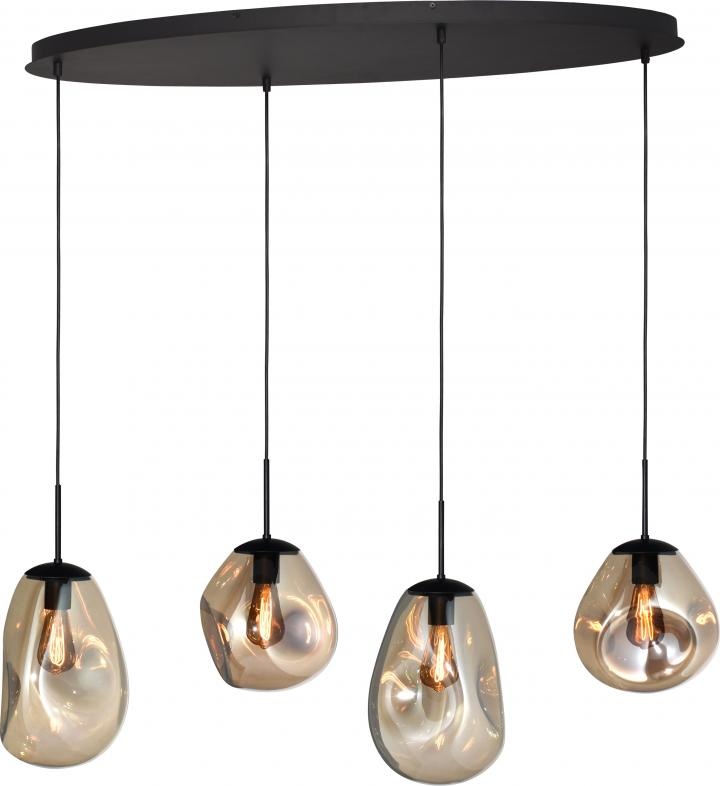 Onderhoudbaar gewoontjes Mompelen Hanglamp Lava 4-lichts met goudkleurig glas en ovale plafondplaat • Van den  Heuvel Verlichting