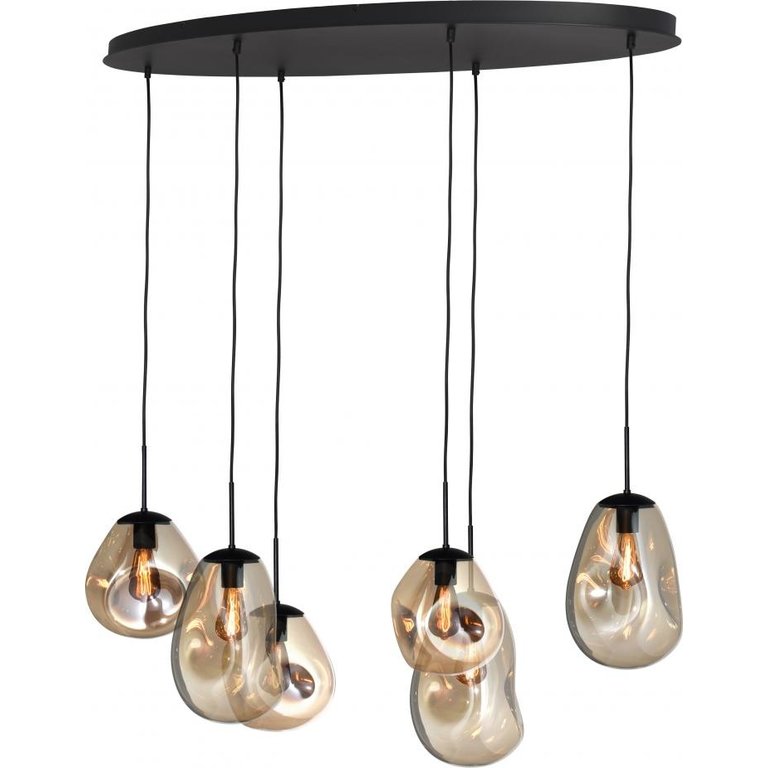 Masterlight Hanglamp Lava 6-lichts met goudkleurig glas en ovale plafondplaat