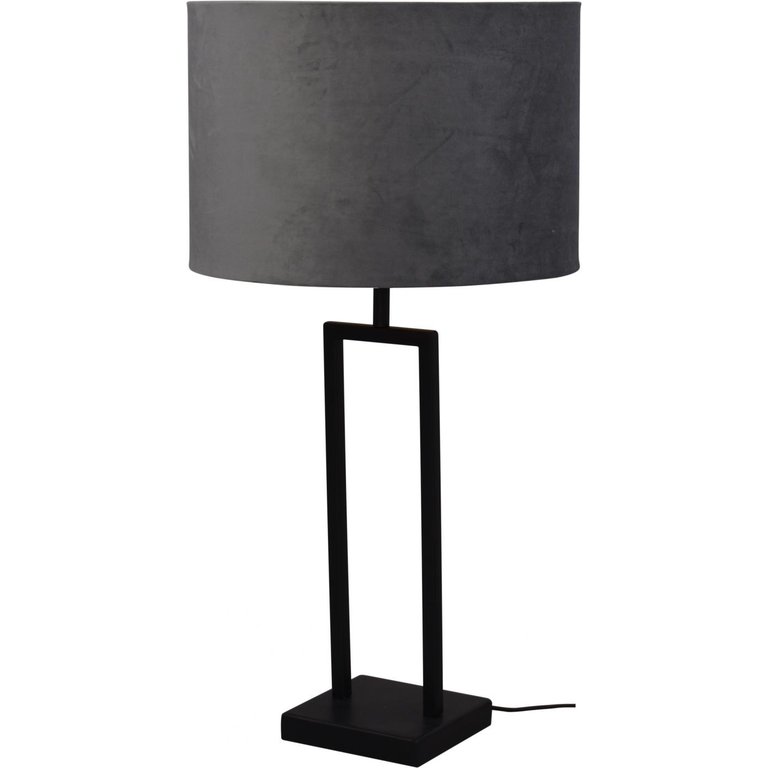 Tafellamp Veneto mat zwart  groot met grijze kap