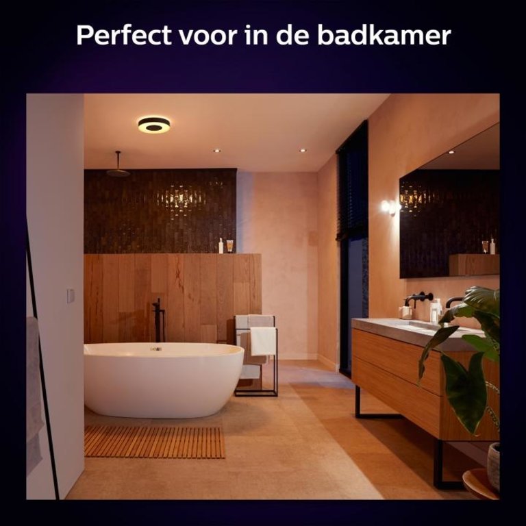 spectrum Schotel Haalbaar Plafondlamp Hue Xamento badkamer Zwart - wit en gekleurd licht - • Van den  Heuvel Verlichting