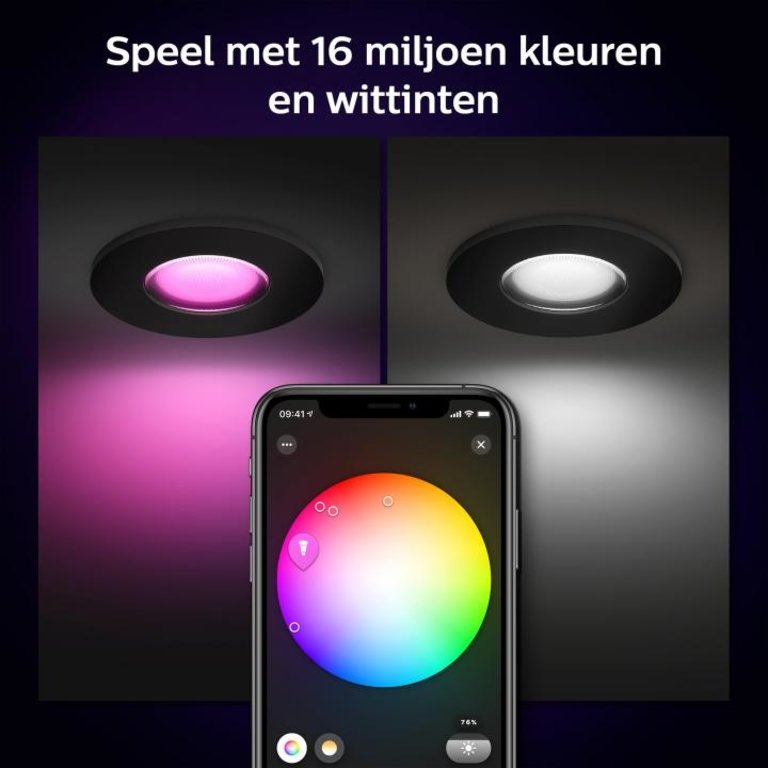 Inbouwspot Philips Hue Xamento badkamer - wit en gekleurd licht - zwart