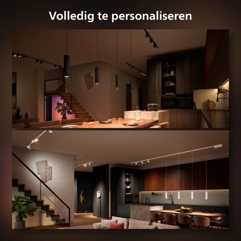 Philips Hue Perifo railverlichting plafond - wit en gekleurd licht - 3 hanglampen - zwart - basisset