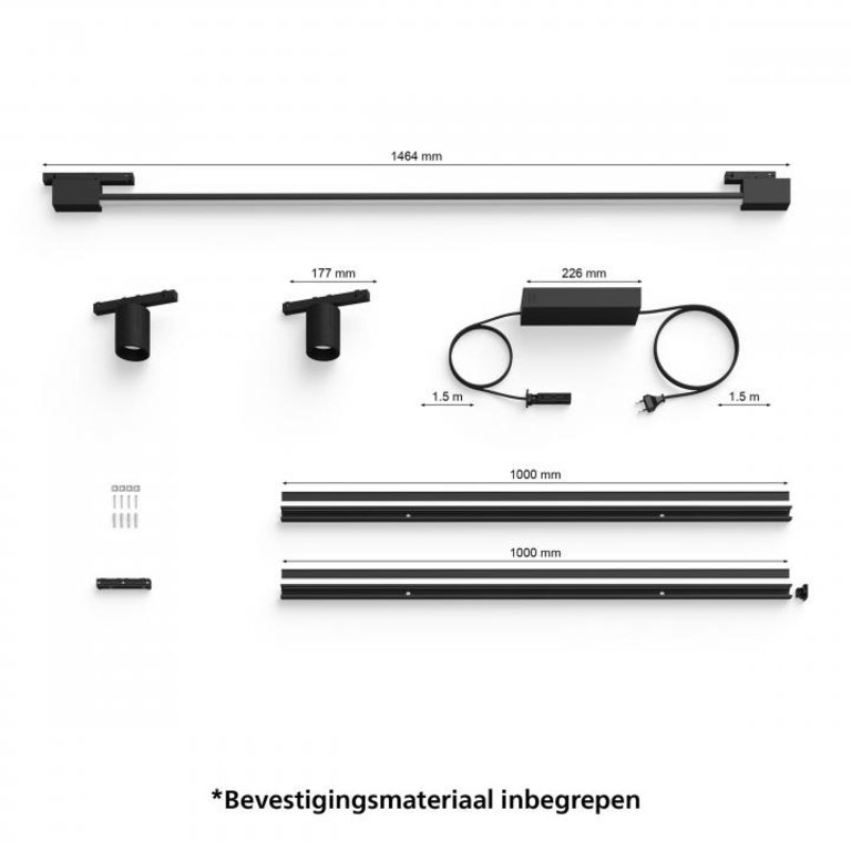 Philips Hue Perifo railverlichting muur - 2-spots - 1 gradient light tube - zwart - basisset