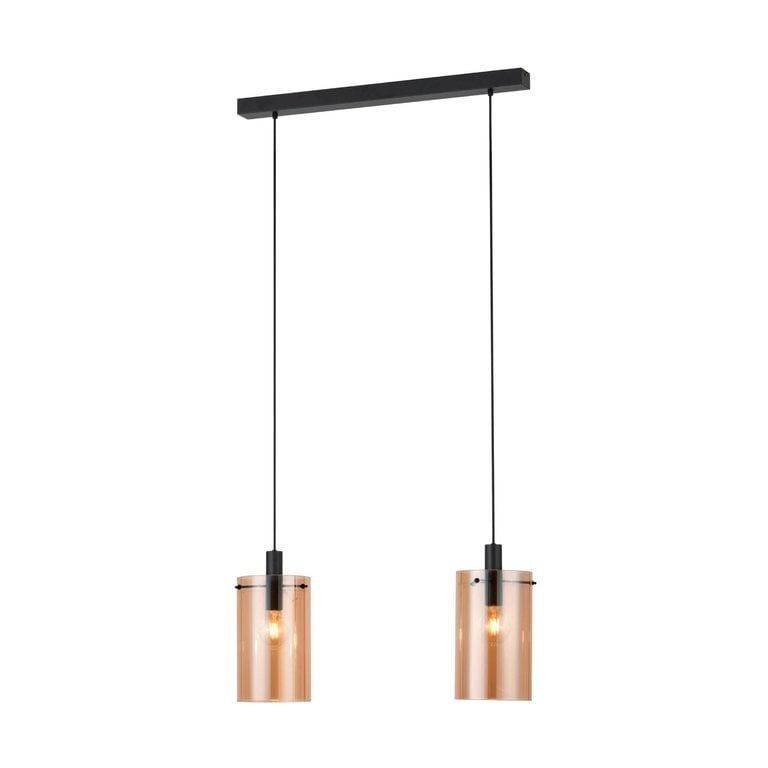 Hanglamp Polverara 2-lichts zwart met amber glas