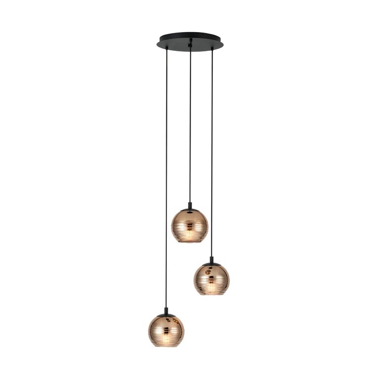 Hanglamp Lemorieta 3lichts Zwart met goudkleurig glas