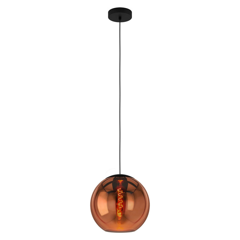 Hanglamp Cordoba 1-lichts zwart met koper glas