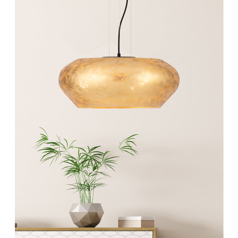 Hanglamp Priorat 3lichts Zwart met goudkleurig glas