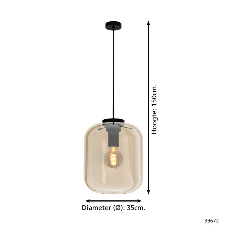 Hanglamp Bulciago Groot Zwart/Amber glas