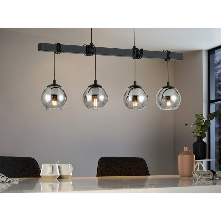 Hanglamp Argallo 4lichts Zwart met titanium glas