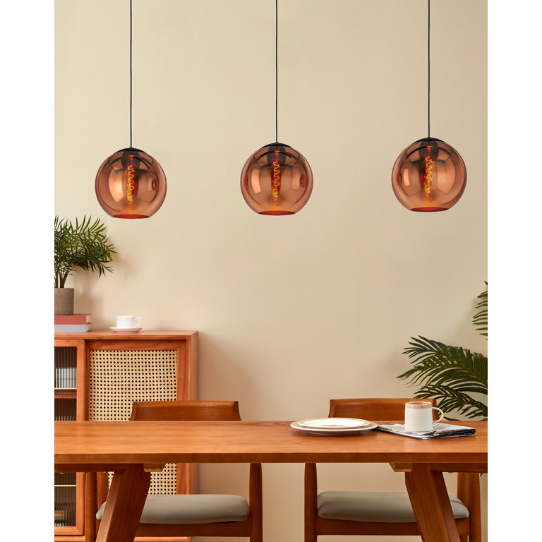 Hanglamp Cordoba 3-lichts zwart met koper glas