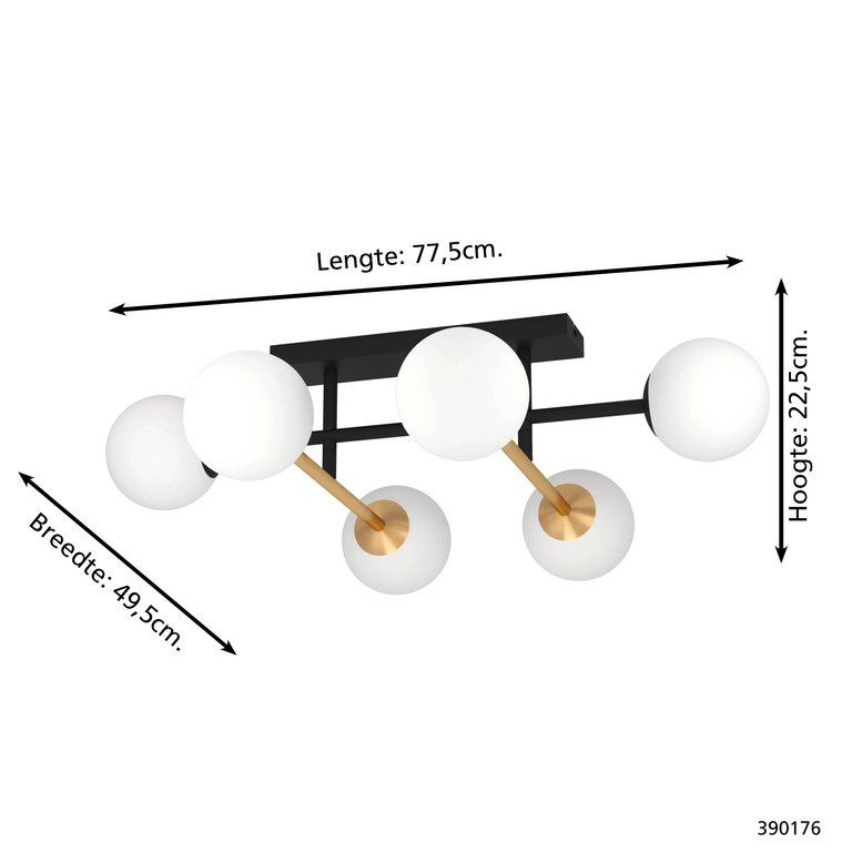 Plafondlamp Paz 6-lichts Zwart Goud