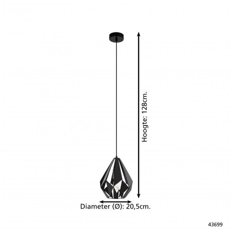 Hanglamp Carlton 1-lichts Zwart 20 cm