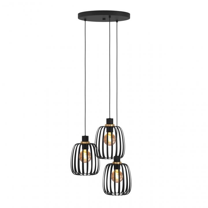 EGLO Hanglamp Concessa 1 – Textiel Kap, Donkerbruin/cappuccino/goud, E27 Fitting, Diameter 38 Cm
