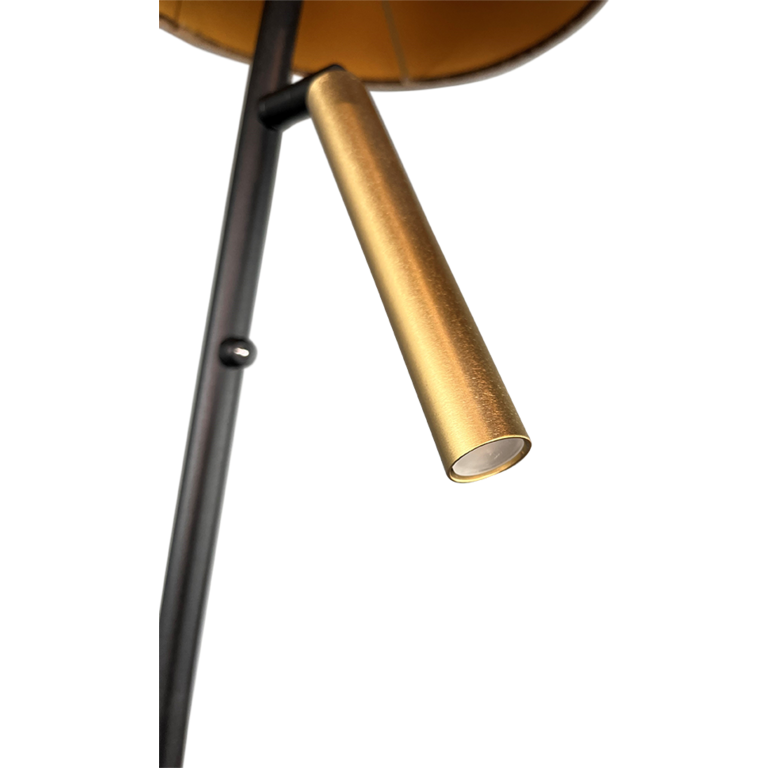 Vloerlamp Flute 2lichts mat zwart/mat goud met Falcon brons kap