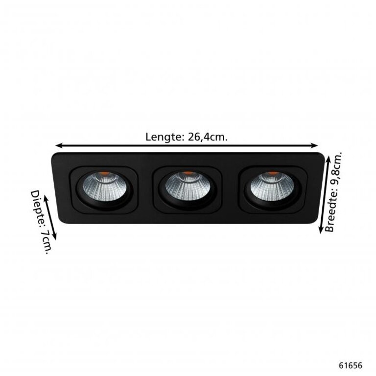 Inbouwspot LED 'Vascello P1' 3 x6,4W Zwart incl. drivers