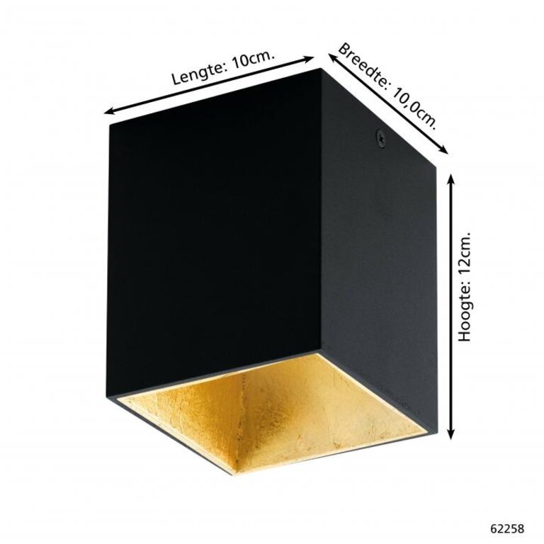 Plafondlamp Polasso Zwart/goud Vierkant