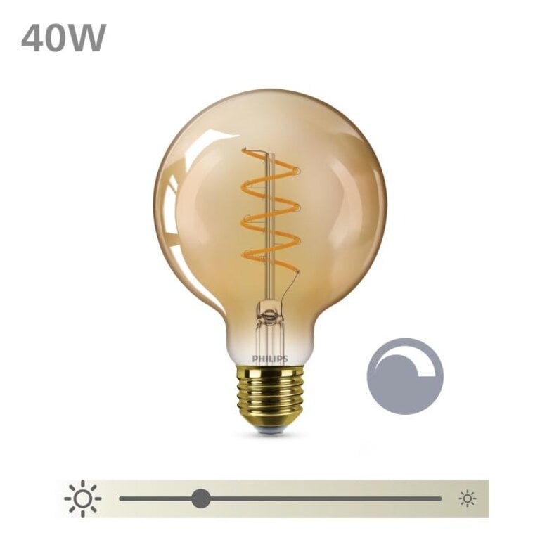 Philips LED 95 Globe Spiraal Goud - 40 W - E27 - Dimbaar extra warmwit licht