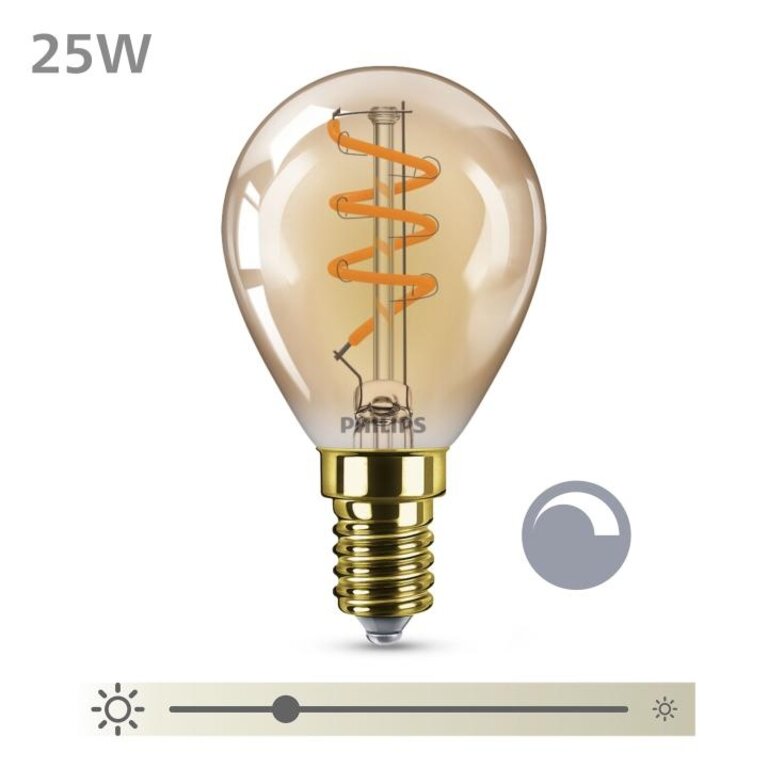 Philips LED Kogellamp Spiraal Goud - 25 W - E14 - Dimbaar extra warmwit licht