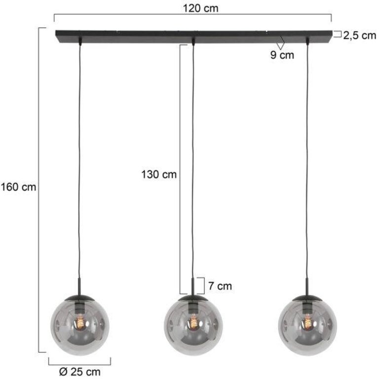 Hanglamp Bollique 3lichts glasbol