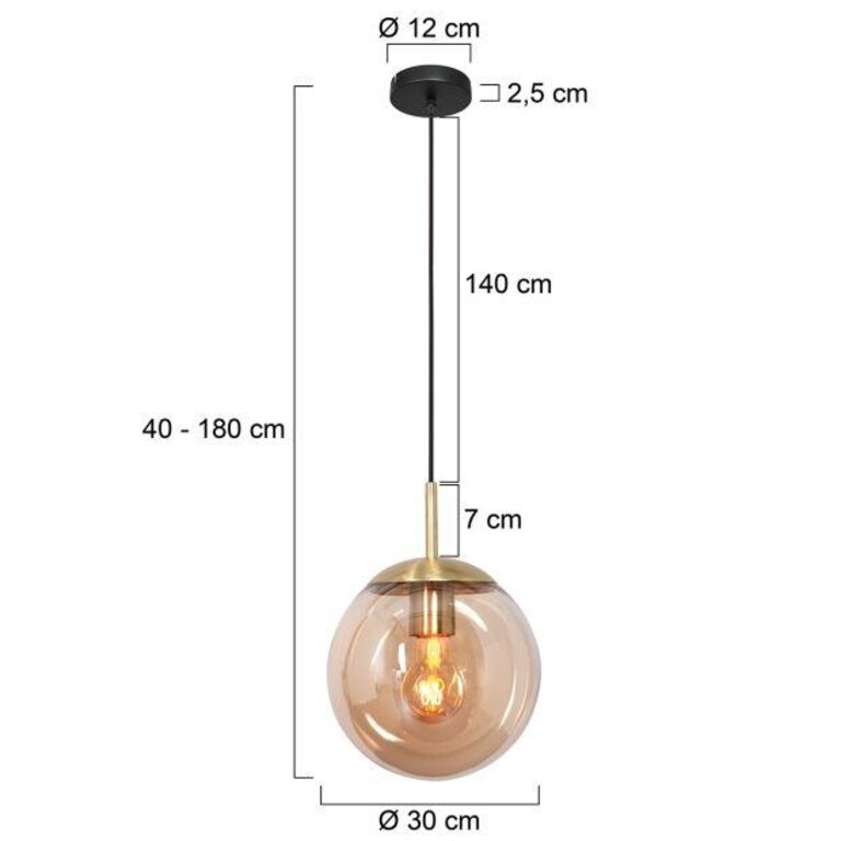 Hanglamp Bollique amber glas 30cm