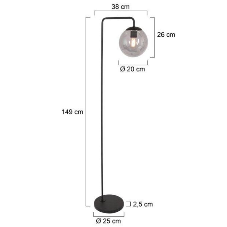 Vloerlamp Bollique smoke glas