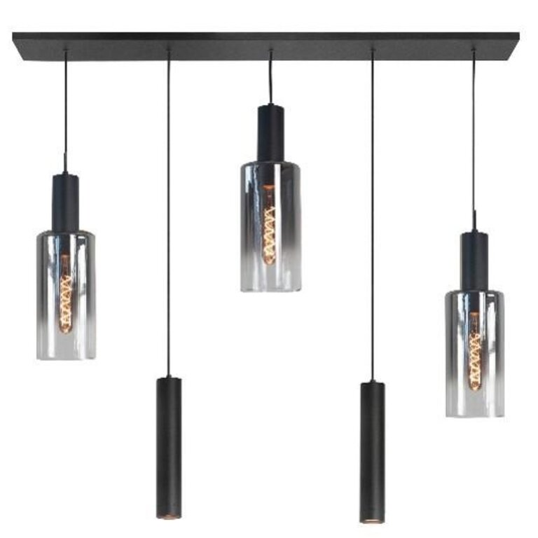 Hanglamp Perugia 5lichts Zwart/Smoke Glas