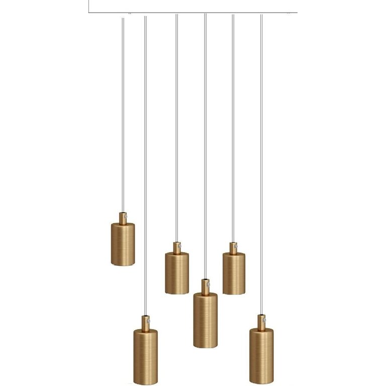 Perluci Wit Ronde Plafondplaat Ø cm + 6x E27 Messing Pendel