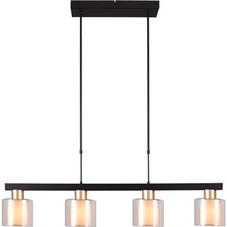 Hanglamp Lauria 4lichts mat zwart/goud 100cm