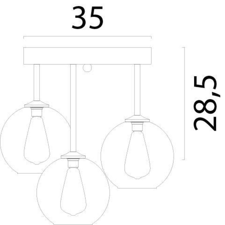 Plafondlamp Quinto 3 lichts mat zwart 35cm glas 6