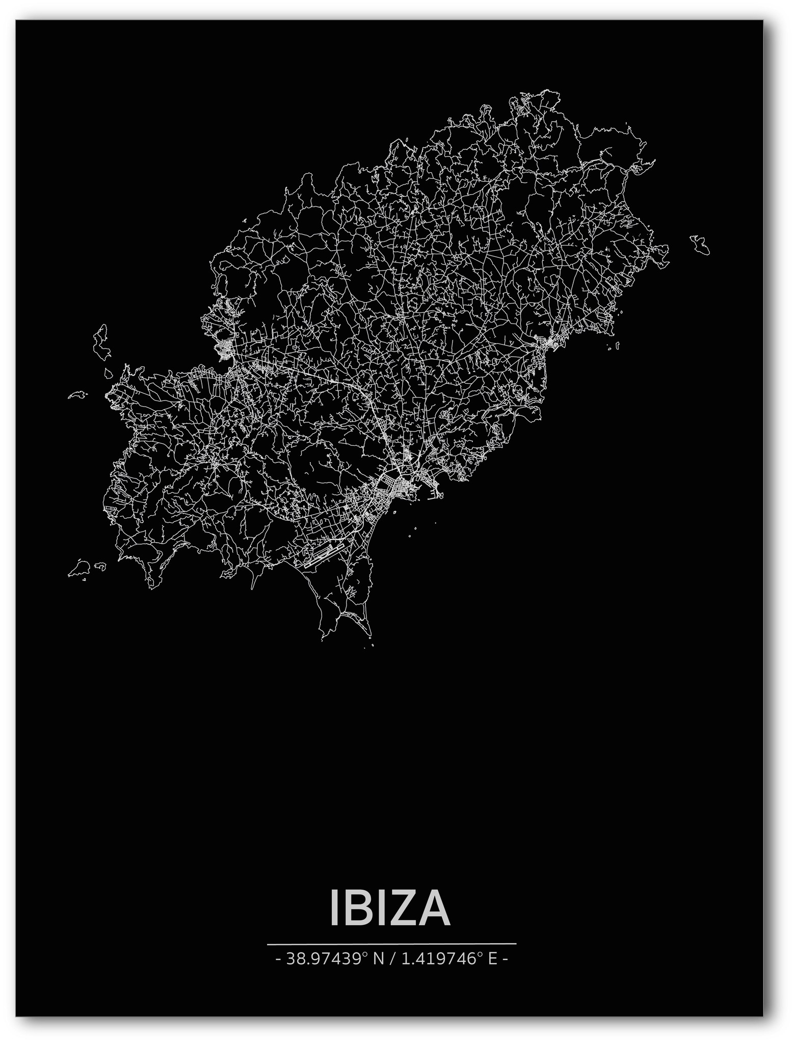 Stadtkarte Ibiza | Aluminium Wanddekoration-1