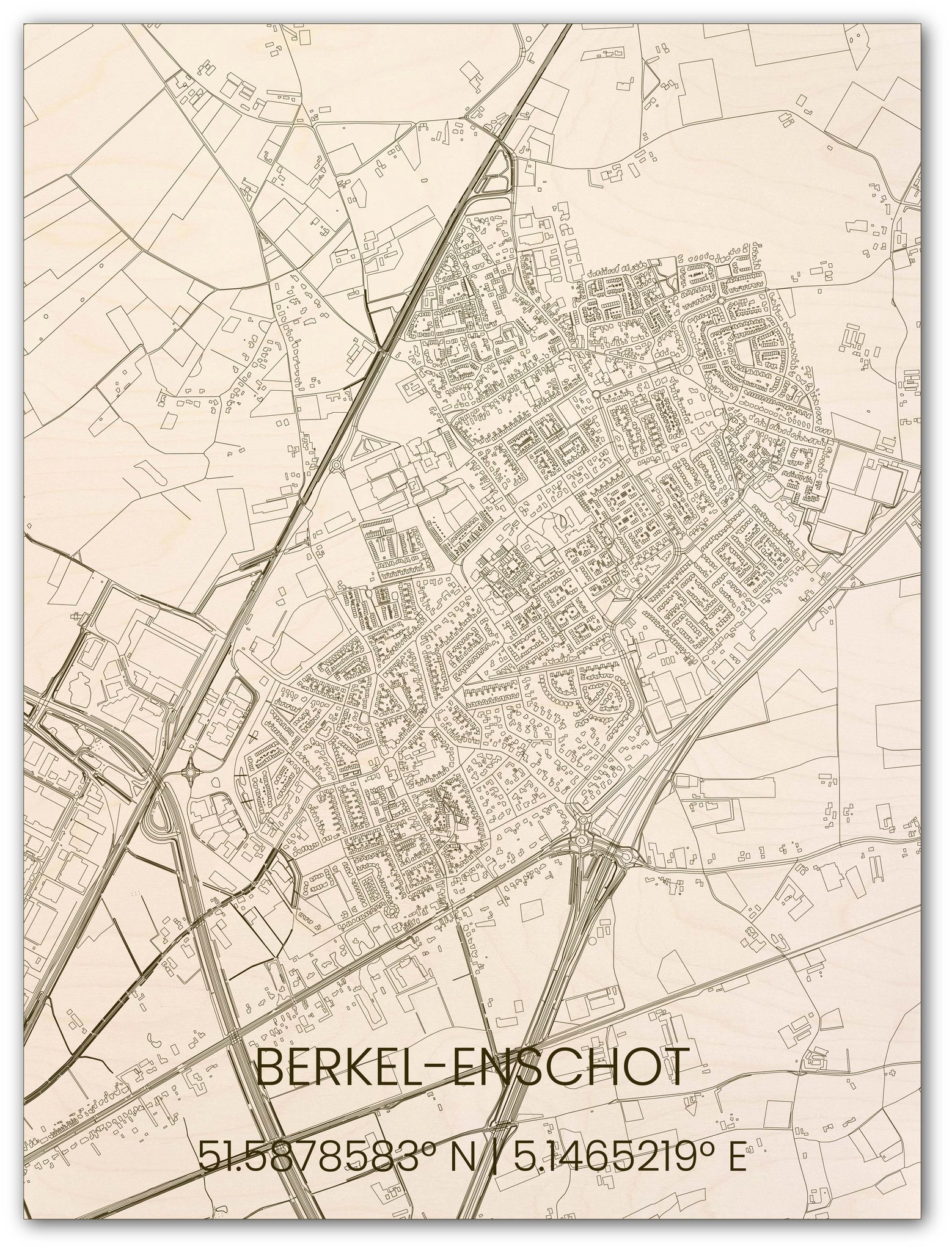 Wooden wall decoration citymap Berkel-Enschot-1