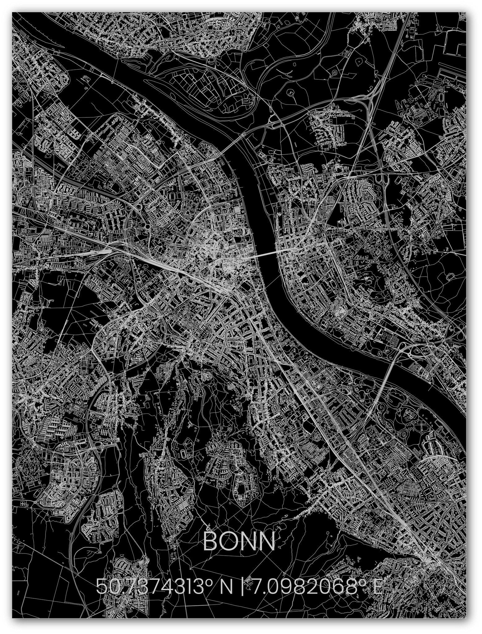 Citymap Bonn | Aluminium wanddecoratie-1