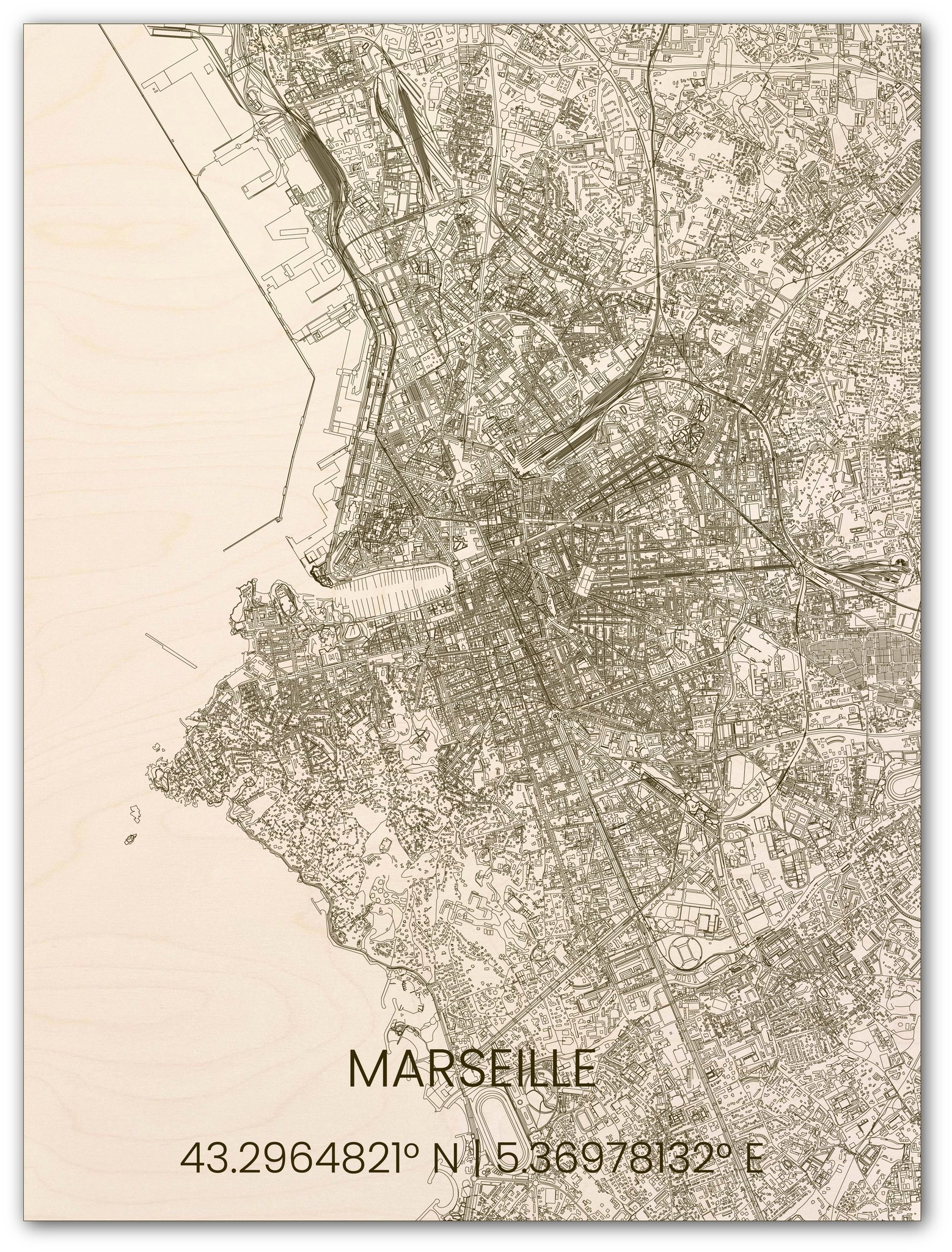 Wooden wall decoration citymap Marseille-1
