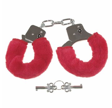 MFH MFH - Handschellen -  2 Schlüssel -  chrom -  Fellüberzug in rot