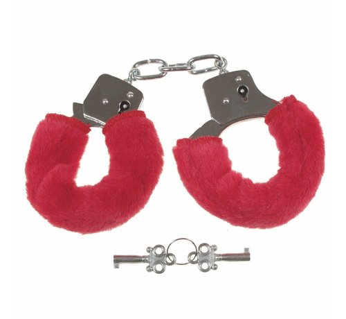 MFH MFH - Handschellen -  2 Schlüssel -  chrom -  Fellüberzug in rot
