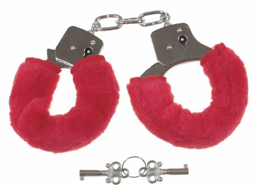 MFH MFH - Handschellen - 2 Schlüssel - chrom - Fellüberzug in rot